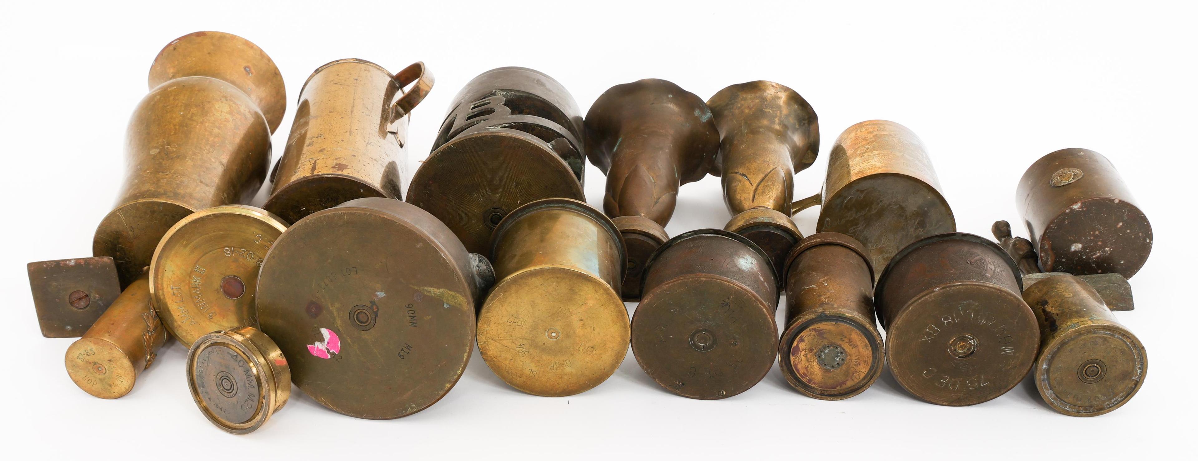 WWI - WWII WORLD MILITARY SHELL CASING TRENCH ART