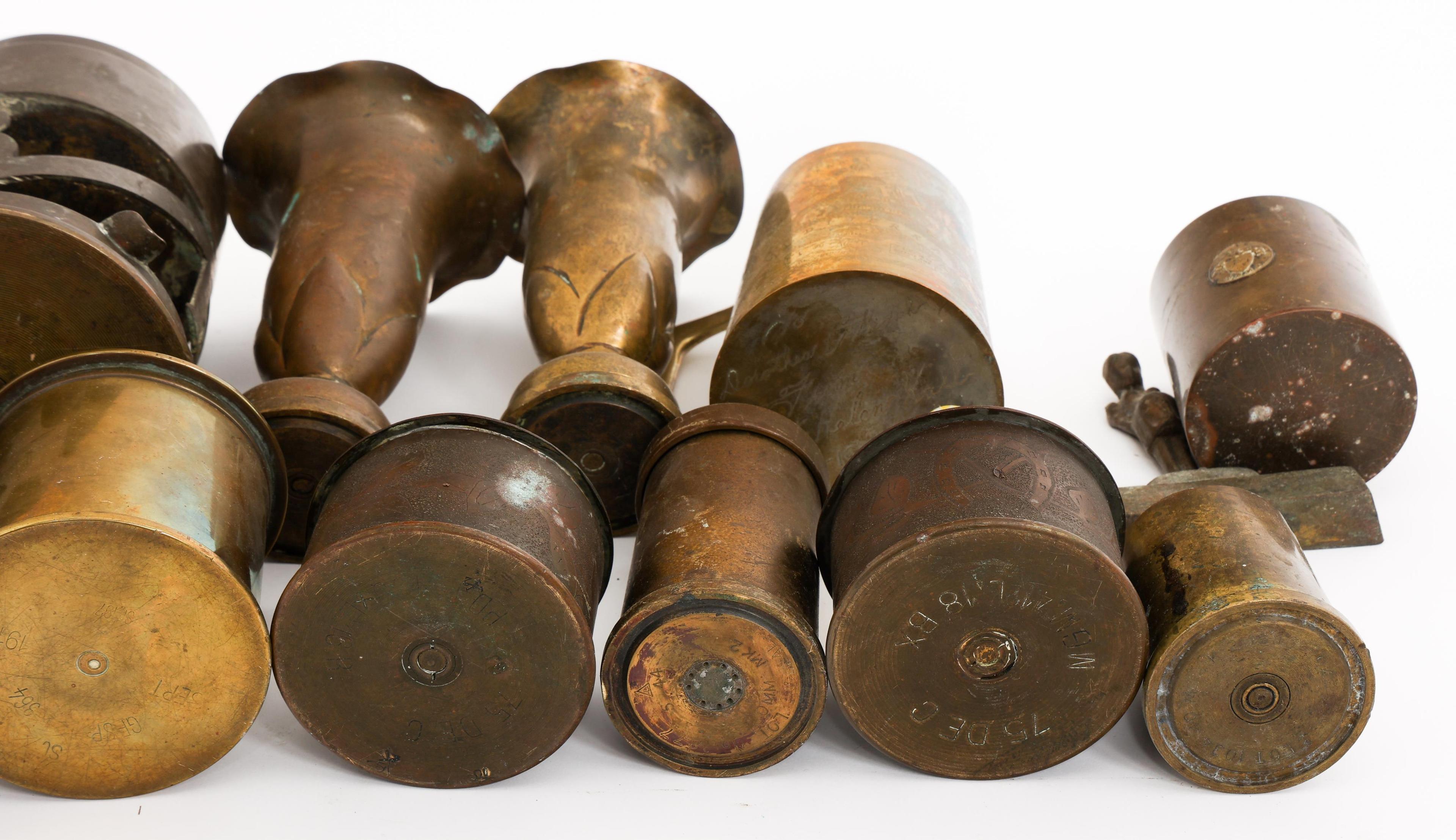 WWI - WWII WORLD MILITARY SHELL CASING TRENCH ART