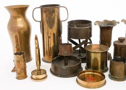 WWI - WWII WORLD MILITARY SHELL CASING TRENCH ART