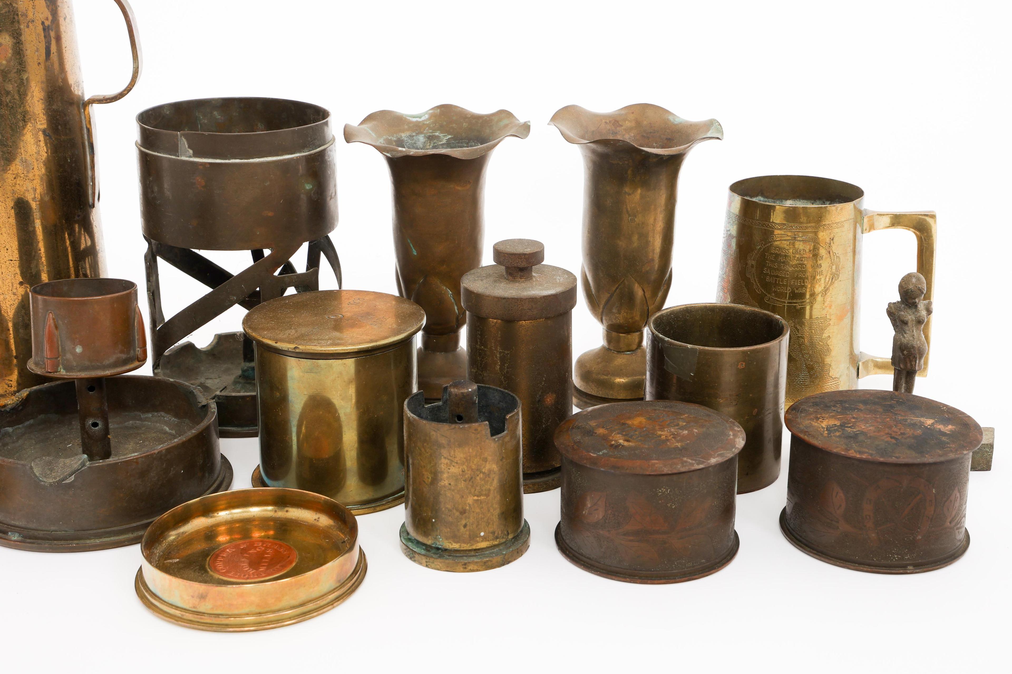 WWI - WWII WORLD MILITARY SHELL CASING TRENCH ART