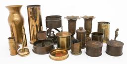 WWI - WWII WORLD MILITARY SHELL CASING TRENCH ART