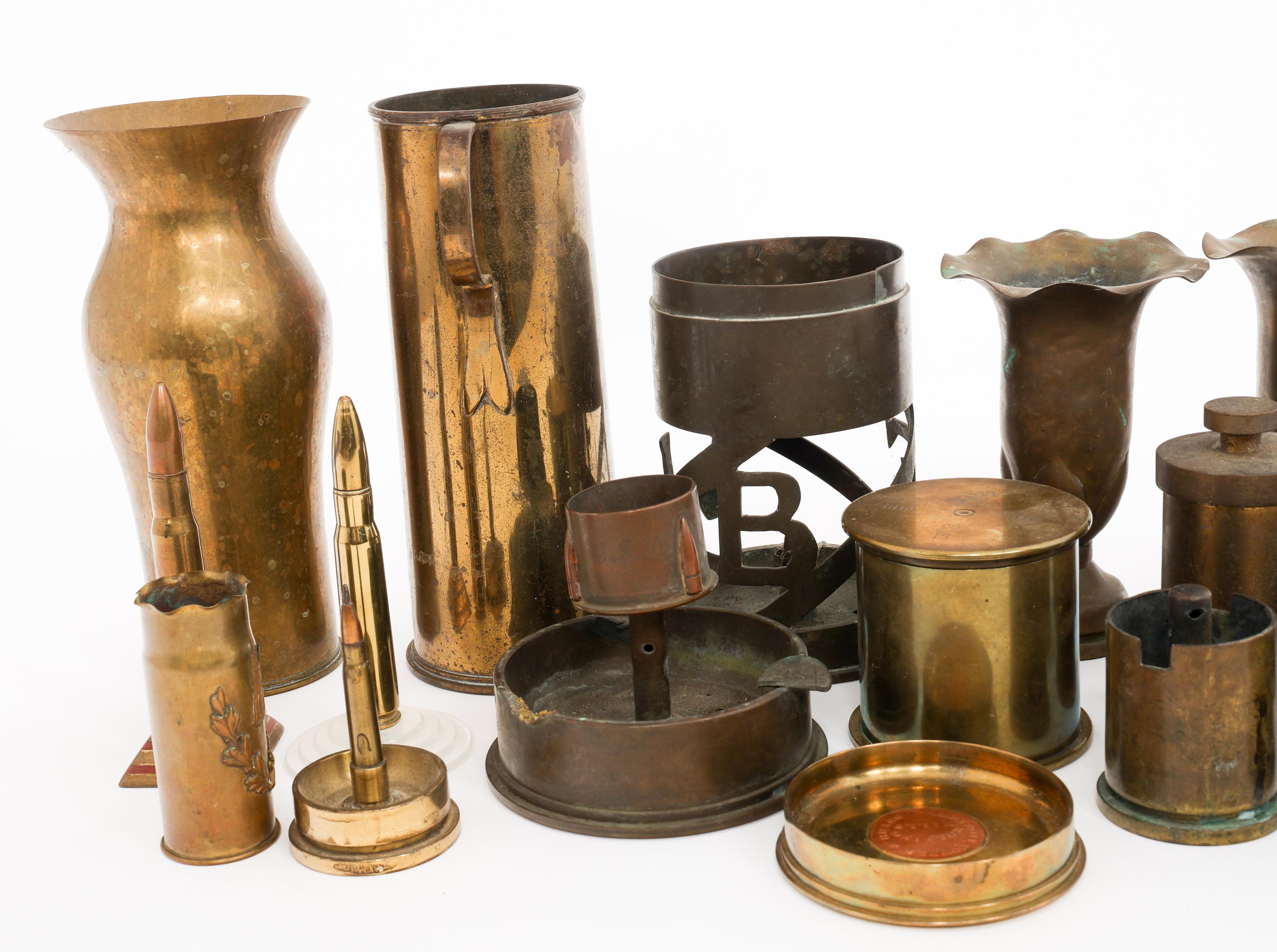 WWI - WWII WORLD MILITARY SHELL CASING TRENCH ART