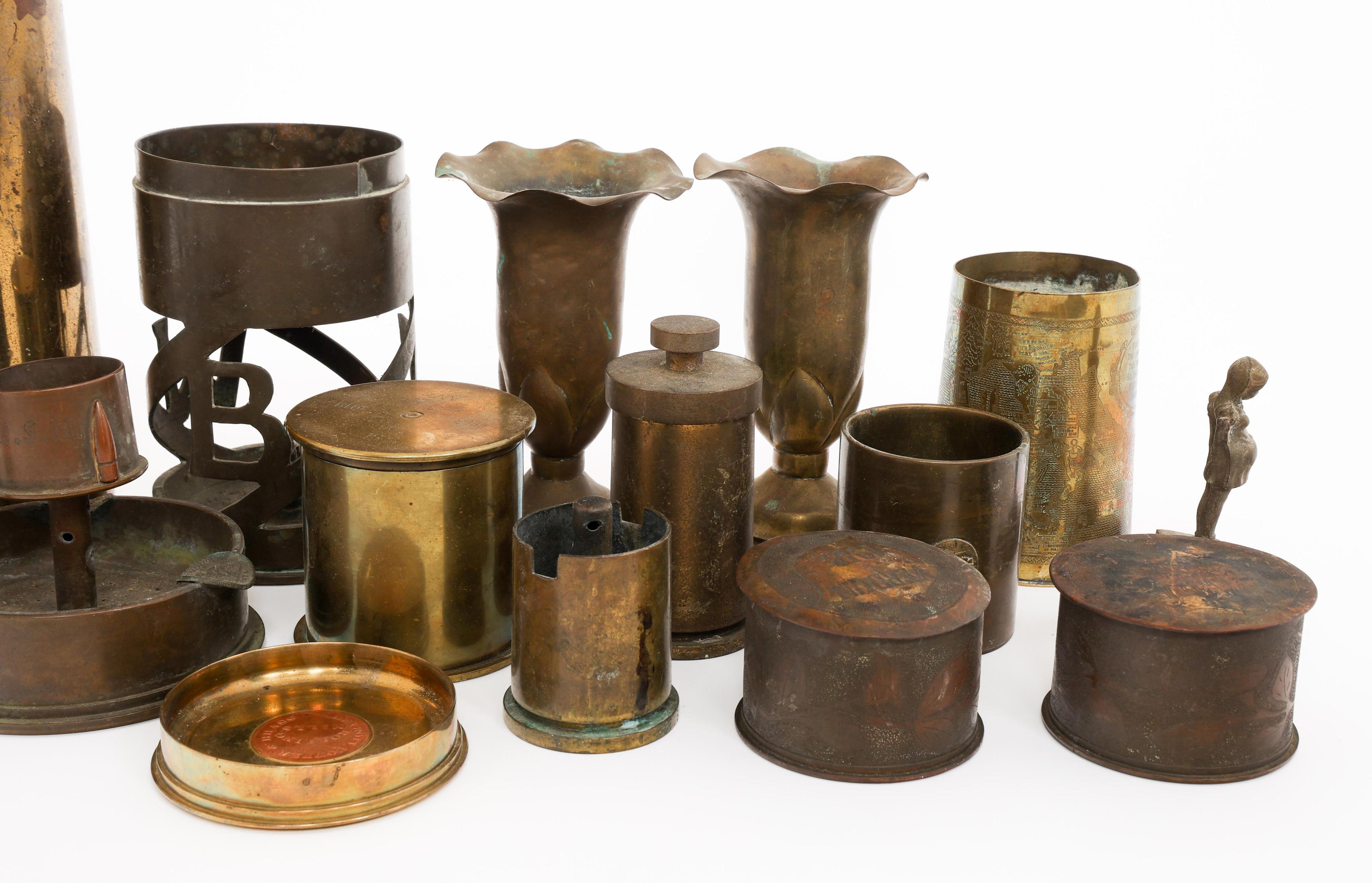 WWI - WWII WORLD MILITARY SHELL CASING TRENCH ART