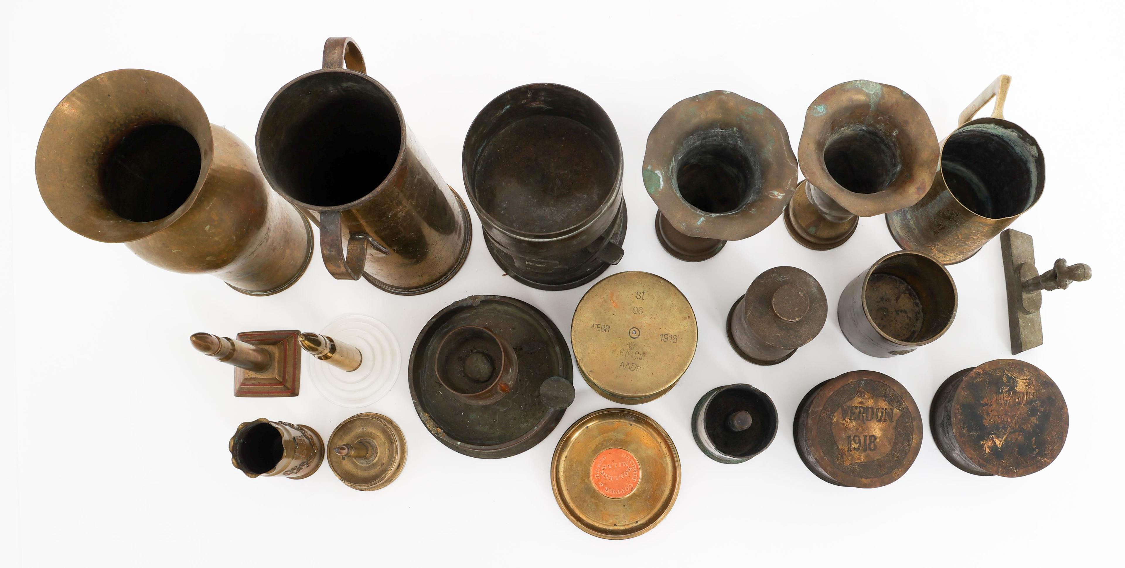 WWI - WWII WORLD MILITARY SHELL CASING TRENCH ART