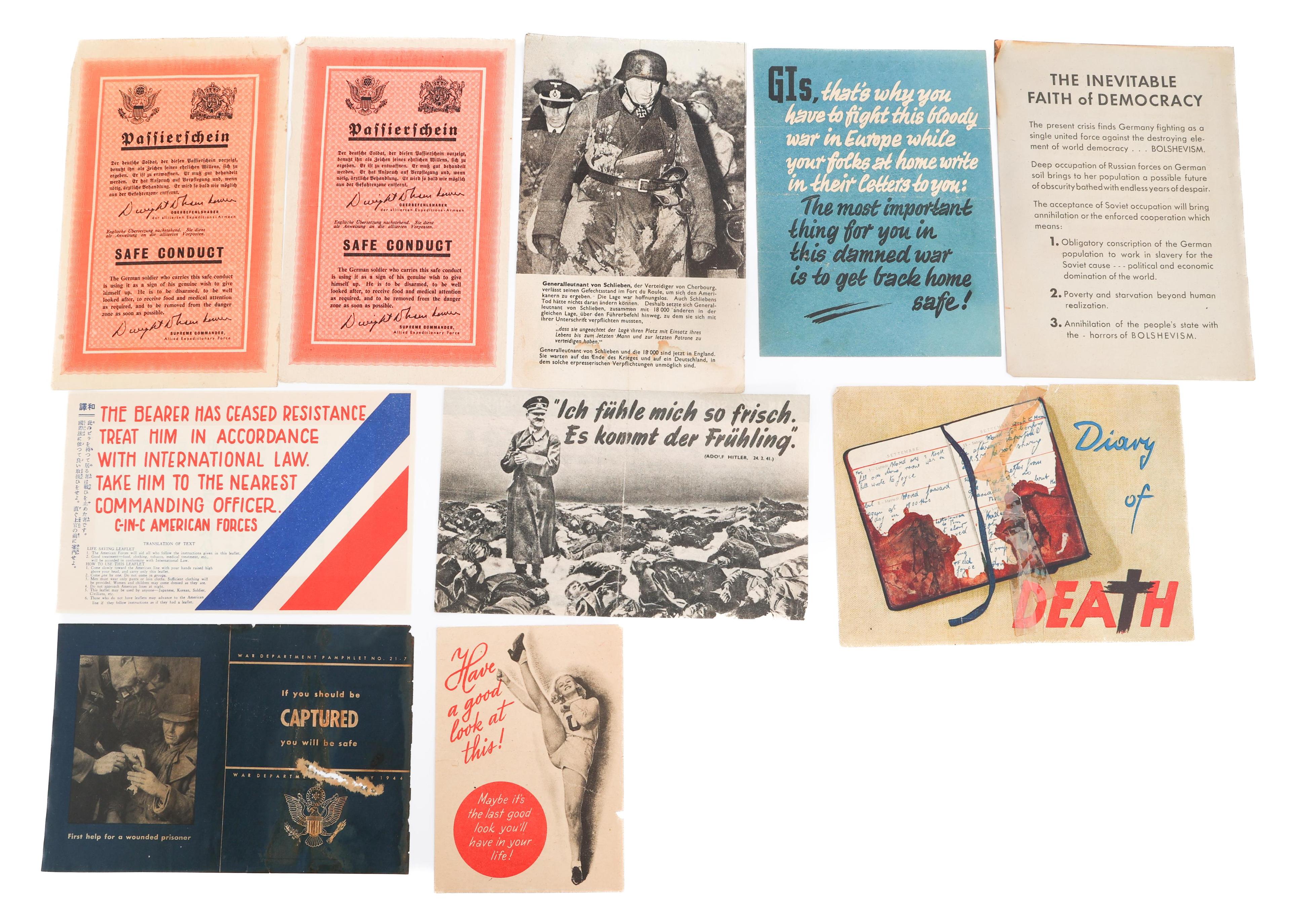 WWII GERMAN & US PROPAGANDA & LIFE SAVING LEAFLETS