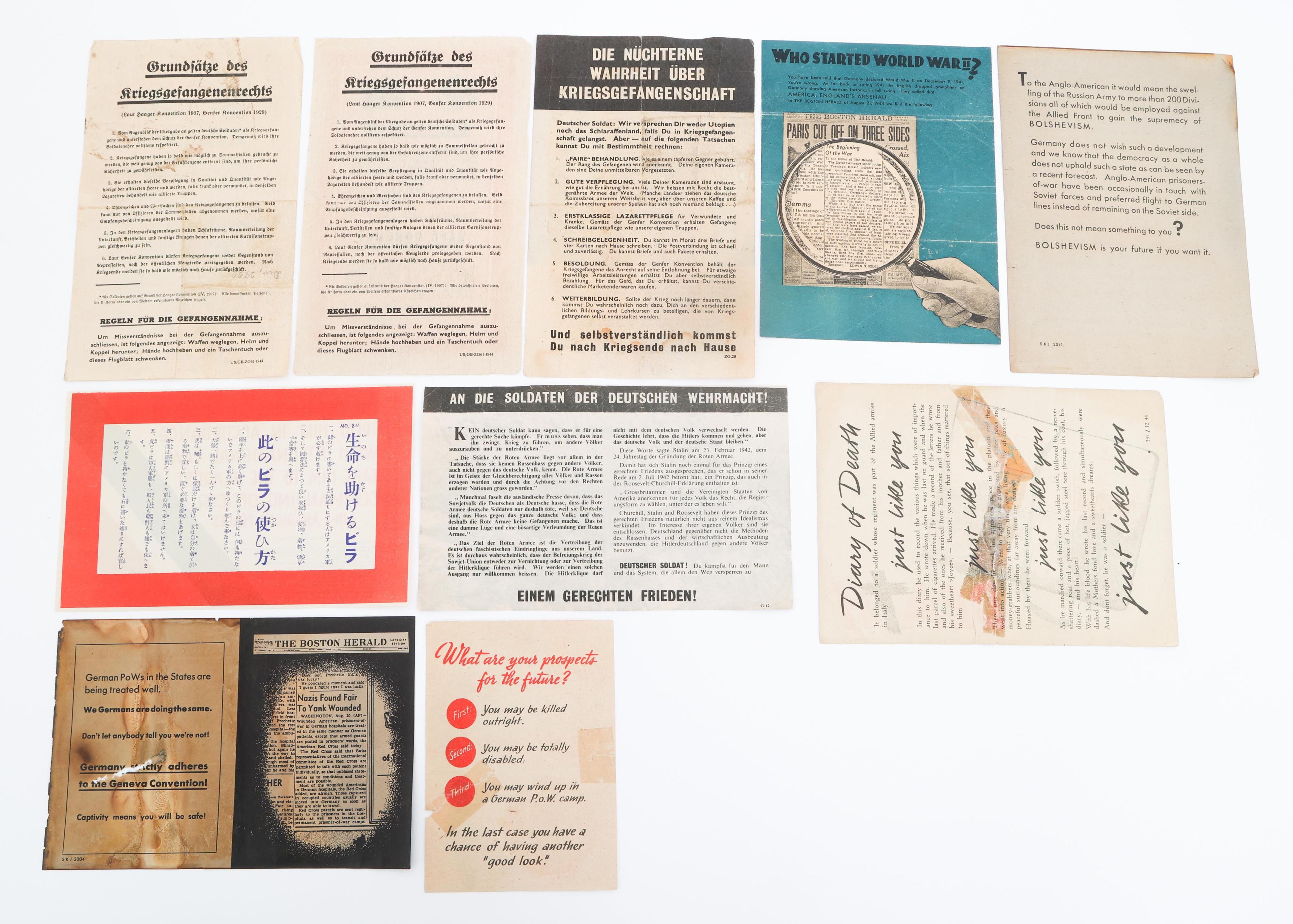 WWII GERMAN & US PROPAGANDA & LIFE SAVING LEAFLETS