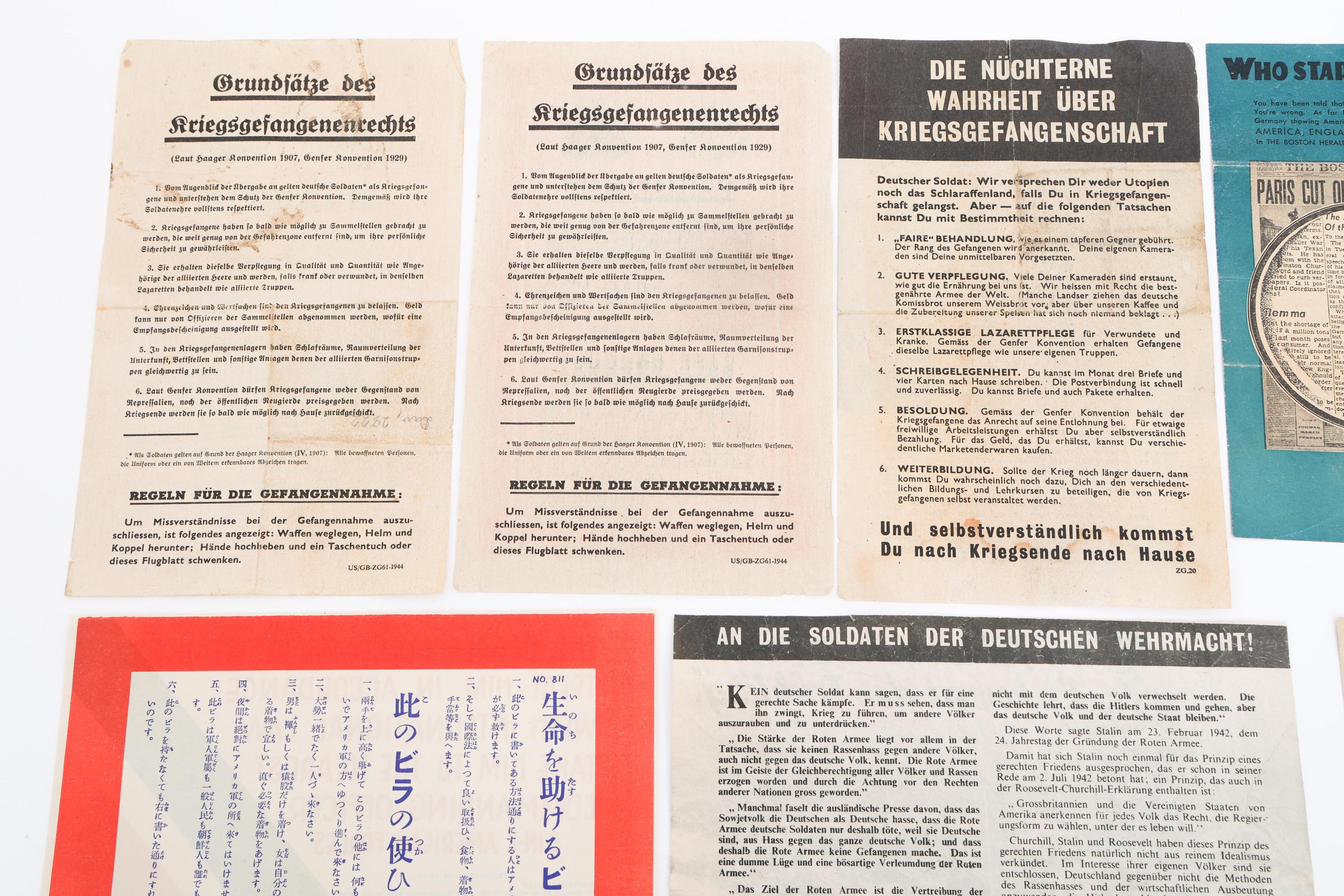 WWII GERMAN & US PROPAGANDA & LIFE SAVING LEAFLETS