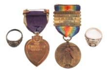 WWI US AEF NAMED & NUMBERED PURPLE HEART GROUP