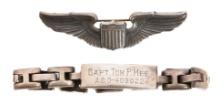 WWII USAAF NAMED PILOT WINGS & ID BRACELET