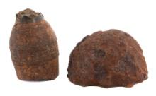 DUG SPHERICAL CASE SHOT & WWII MORTAR SHELL