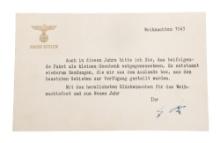 WWII GERMAN HITLER AUTOPEN SIGNED CHRISTMAS CARD