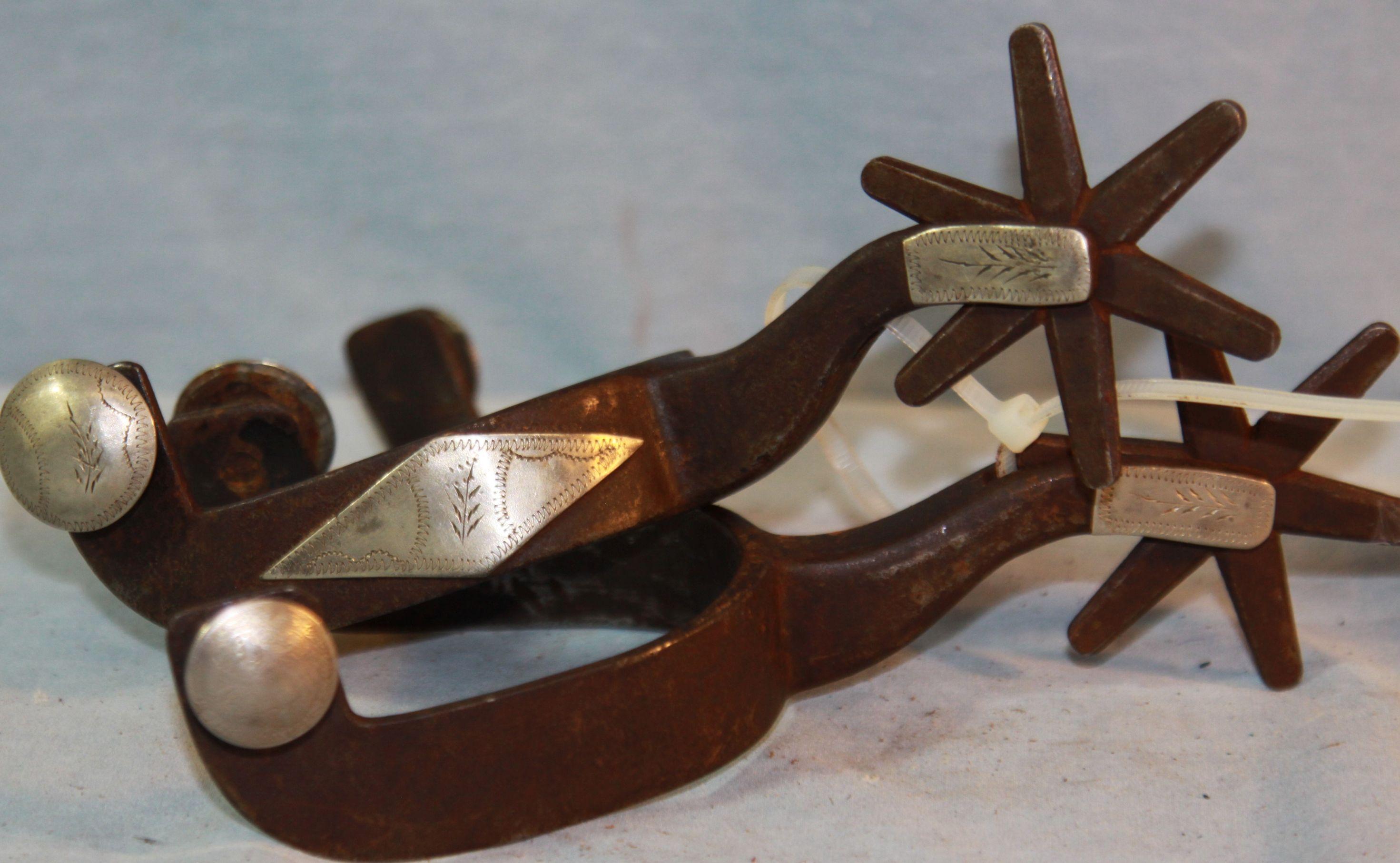 Kelly Bros/Parker silver mtd spurs & Buermann Daisy long shanked spurs