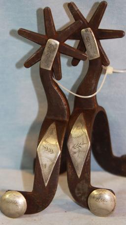 Kelly Bros/Parker silver mtd spurs & Buermann Daisy long shanked spurs