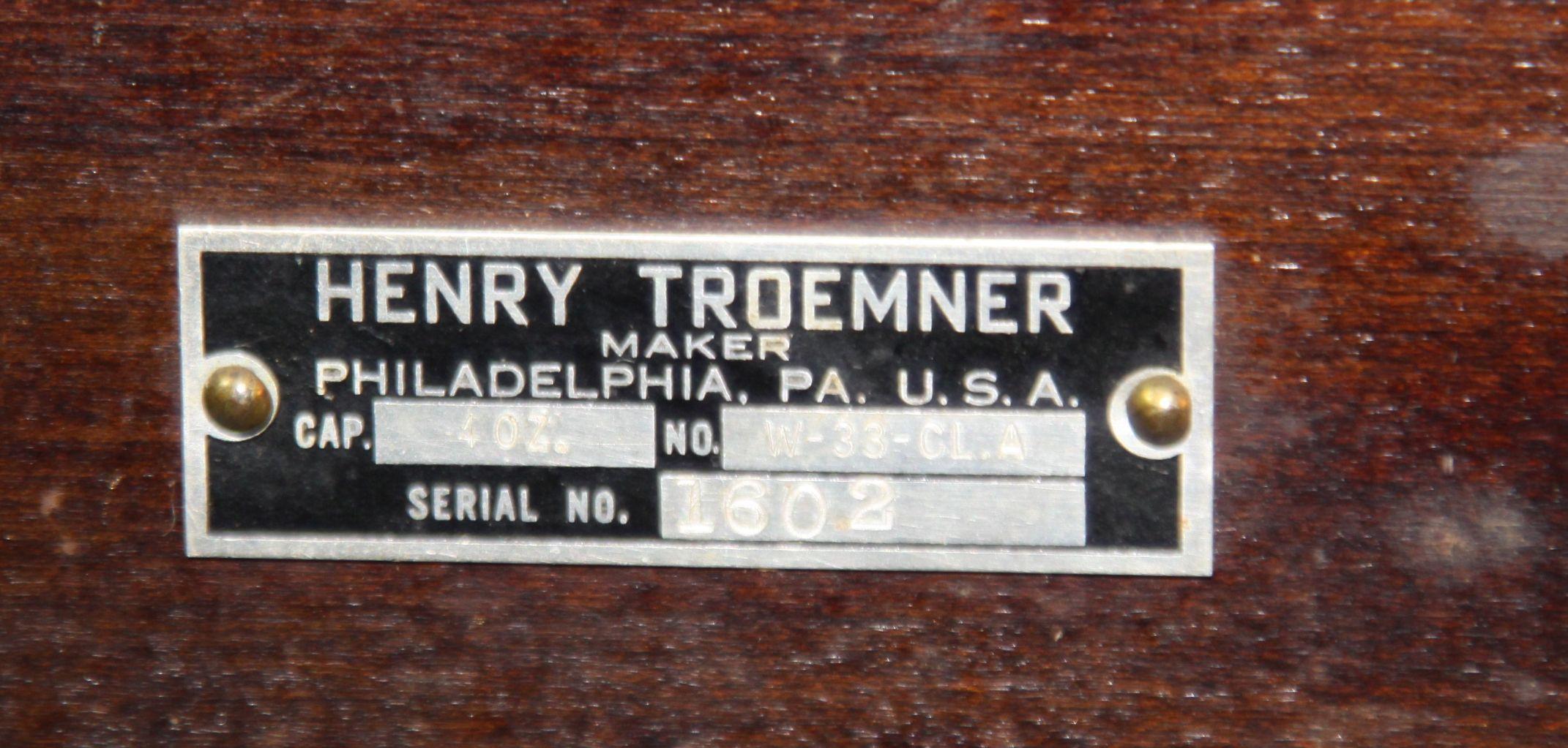 Henry Troemner gold or apothecary scale in wooden case