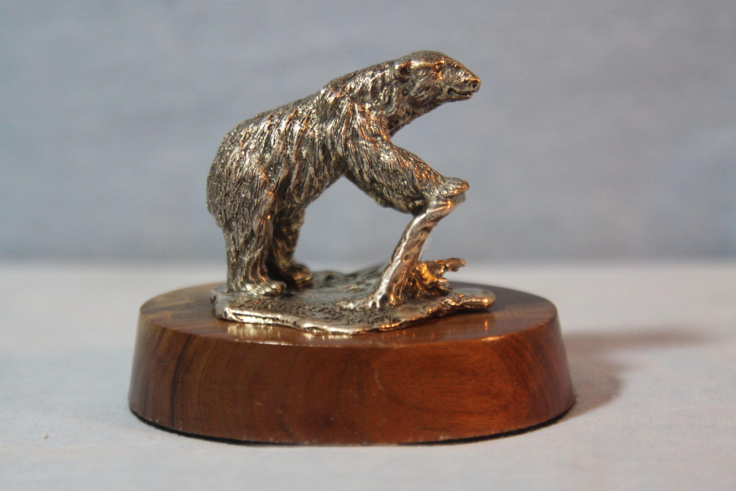 2 Paul A. Geffree bear sculptures, 2" x 2.5 x 2", 1 is sterling silver pola