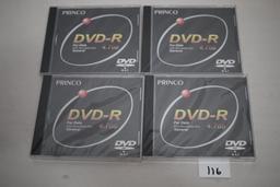 4 New DVD's, DVD-R, For Data, DVD Recordable Disc., General, 4.7 GB Each, Princo, Sealed