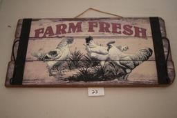 Farm Fresh Sign With Hooks Wall Hanging, Wood & Metal, 17" x 8 1/2"