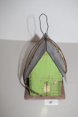 Bird House Decor, Metal & Wood, 7"H x 5"W x 4 1/4"D