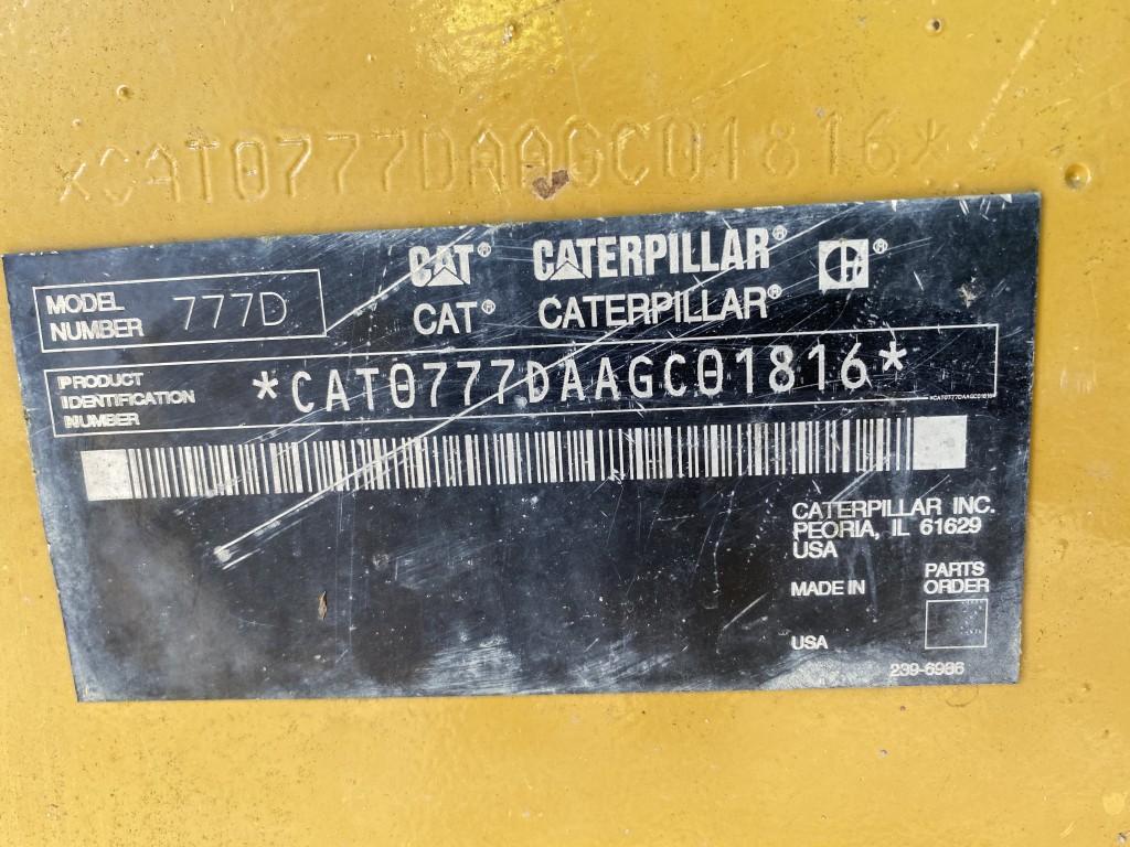 CATERPILLAR 777D ROCK TRUCK, RIGID FRAME, S/N: 00777DAAGC01816, HOURS N/A, MISSING FRONT AXLE,