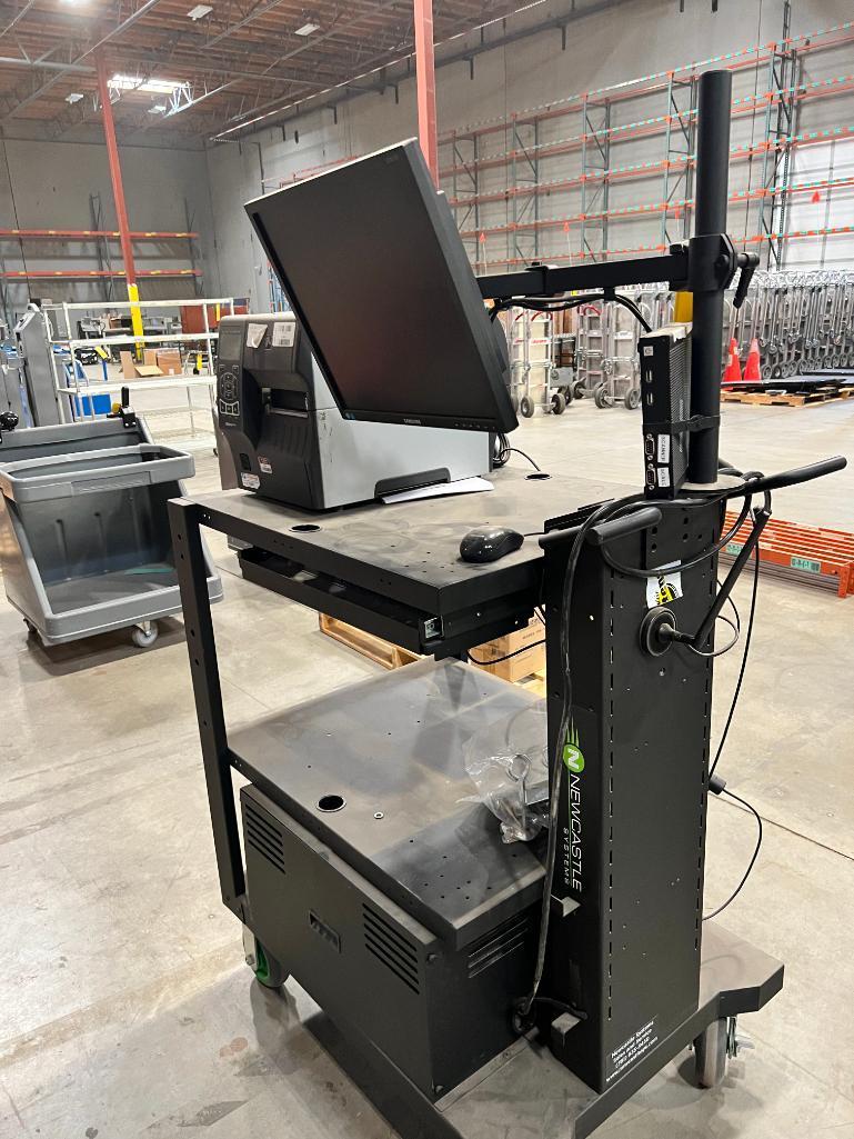 Newcastle System Mobile Pack Station w/ Zebra Printer, Model ZT410, Samsung Monitor