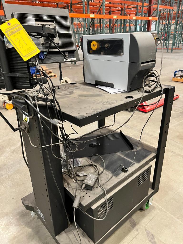 Newcastle System Mobile Pack Station w/ Zebra Printer, Model ZT410, Samsung Monitor