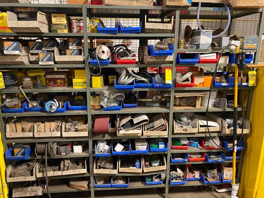 (3) Sections of Shelving & Contents of Packing, Clamps, & Hardware