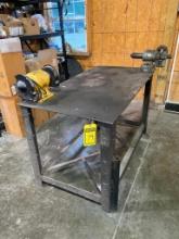 Steel Welding Table, 59-1/2" X 31-1/2", w/ Pro-Tech 6" Bench Grinder, 5" Swivel Anvil Bench Vise, &