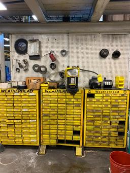 Coll-O-Crimp I Hydraulic Crimping Machine w/ (3) Drawer Cabinets of Fittings, Couplers, & Support