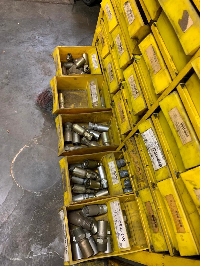 Coll-O-Crimp I Hydraulic Crimping Machine w/ (3) Drawer Cabinets of Fittings, Couplers, & Support