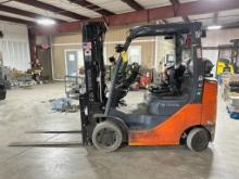 2019 Toyota 5,000-LB. Forklift, Model 8FGCU25, S/N 01261, LPG Gas, Cushion Tires, 3-Stage Mast, 189"