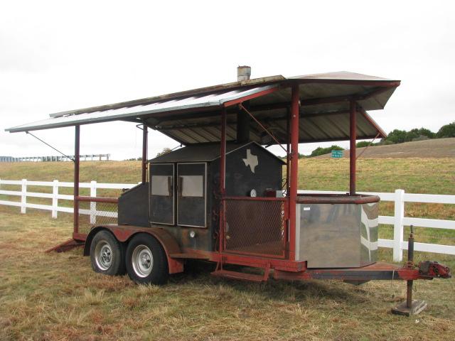 Ttailer mounted BBQ Pit with Front Fryers Large Smoker
