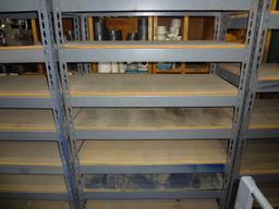 5 Sections of metal shelving with press wood shelfs Contents Not Included