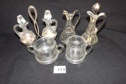 Glass Cruets (2) & Sugar/Creamer set