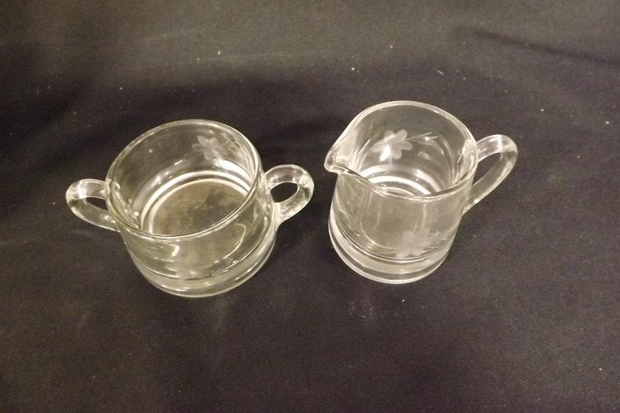 Glass Cruets (2) & Sugar/Creamer set