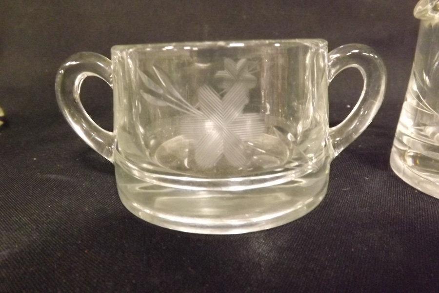 Glass Cruets (2) & Sugar/Creamer set