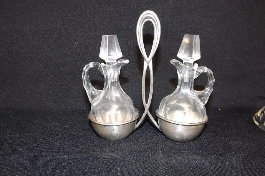 Glass Cruets (2) & Sugar/Creamer set
