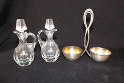 Glass Cruets (2) & Sugar/Creamer set