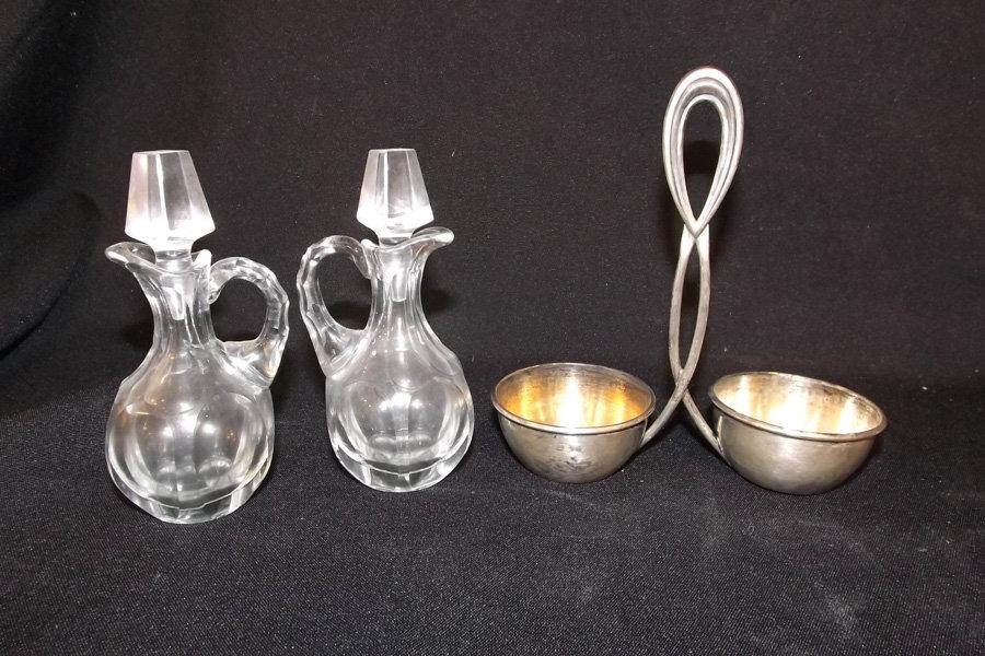 Glass Cruets (2) & Sugar/Creamer set
