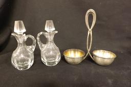 Glass Cruets (2) & Sugar/Creamer set