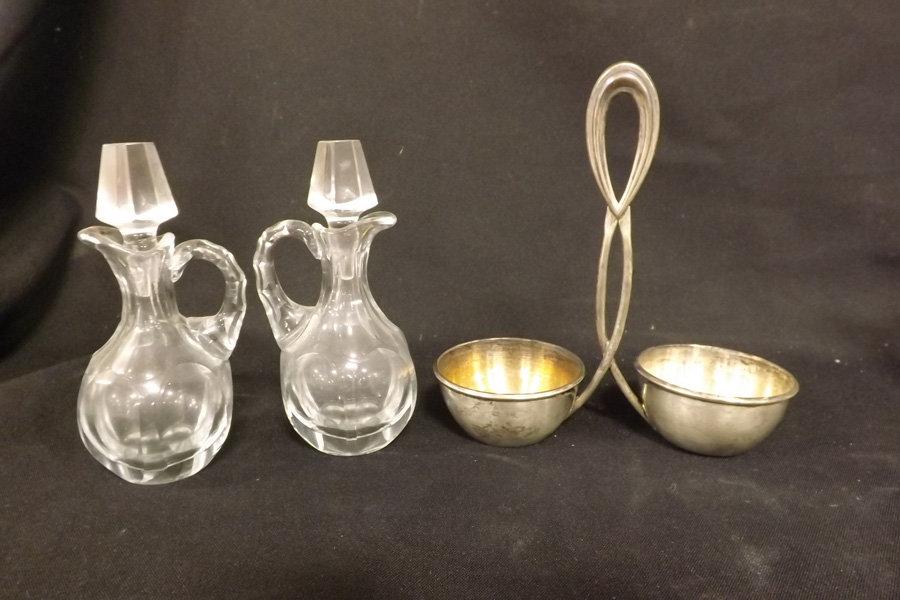 Glass Cruets (2) & Sugar/Creamer set