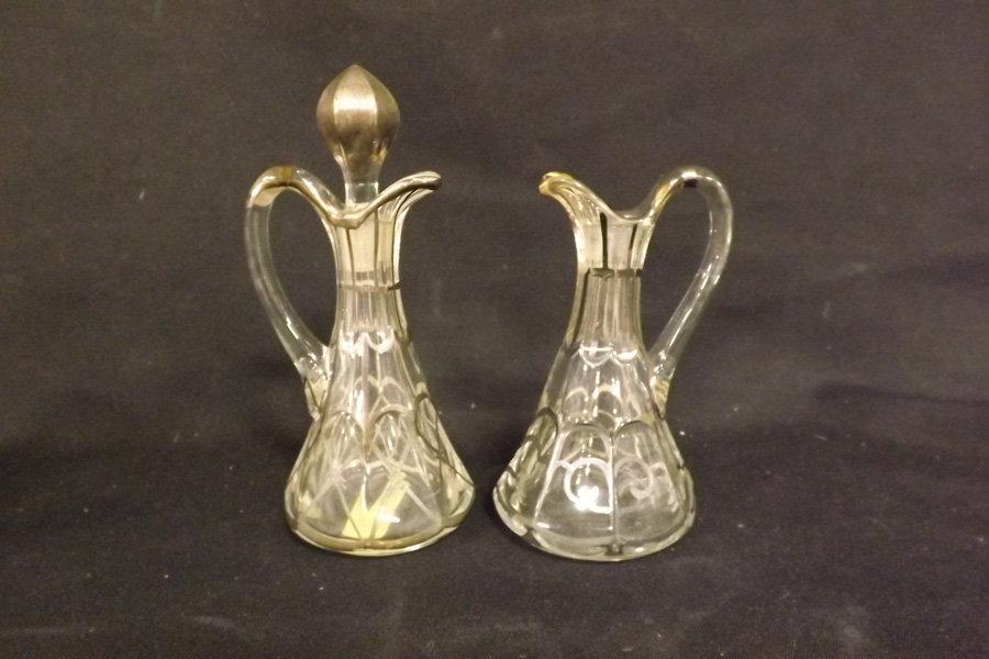 Glass Cruets (2) & Sugar/Creamer set