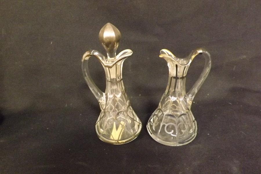 Glass Cruets (2) & Sugar/Creamer set