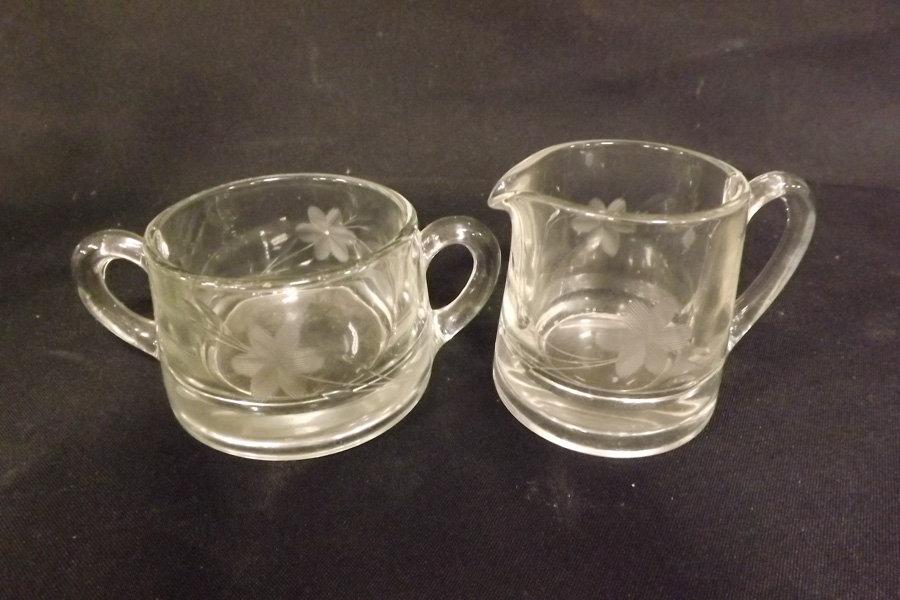 Glass Cruets (2) & Sugar/Creamer set