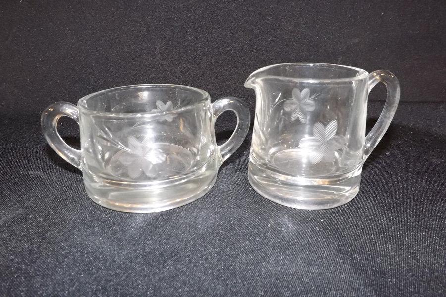 Glass Cruets (2) & Sugar/Creamer set