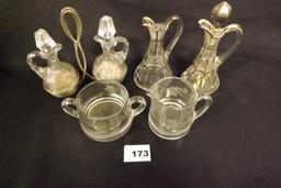 Glass Cruets (2) & Sugar/Creamer set