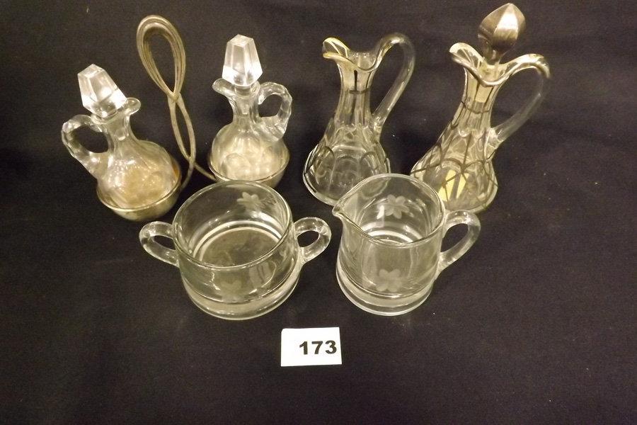 Glass Cruets (2) & Sugar/Creamer set