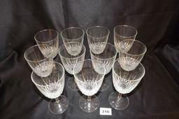 11 Stemmed Glasses clear patterned glass