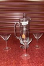 Crystal Martini Pitcher & 3 Glass Set