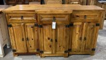 Light Stained Wooden Dresser W/ Cabinets & Drawers
