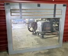 Large Rustic Wooden Gray Mirror With Metal Accents